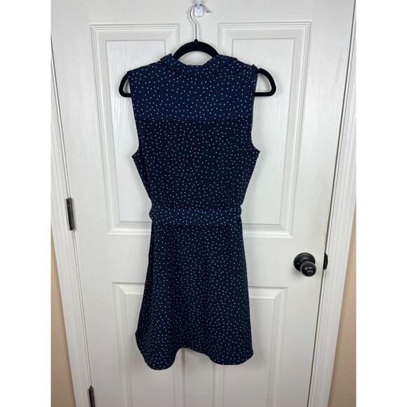 Popsugar Blue and White Collared Polka Dot Button Front Sleeveless Dress Medium - Picture 9 of 9